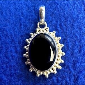 VTG Mexico Taxco Necklace Pendant Black Onyx 925 Sterling‎ Silver Handcrafted